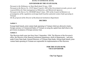 Decision No. 175/QD-NH5 of August 26, 1994, on lending foreign currency of foreign bank branch, joint-venture bank to domestic bank.