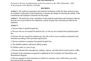 Decree of Government No.95-CP, on collection of partial hospital fee.