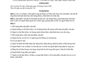 Nghị định 95-CP thu một phần viện phí