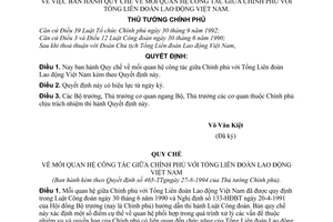 Quyết định  465-TTg  Quy chế về mối quan hệ công tác giữa Chính phủ với Tổng Liên đoàn Lao động Việt Nam