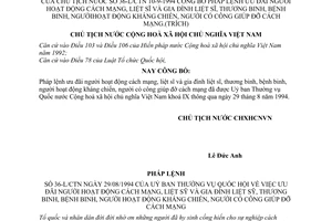 Pháp lệnh ưu đãi người hoạt động gia đình liệt sỹ thương bệnh binh kháng chiến giúp đỡ cách mạng 1994 36-L/CTN
