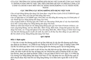Quy định 2738/CAAV thu tiền thương quyền và phí hạ cánh, cất cánh và chỉ huy bay hãng hàng không và tư nhân nước ngoài