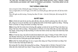 Quyết định  472-TTg  kê tài sản của các tổ chức bảo hiểm xã hội trực thuộc Tổng Liên đoàn Lao động Việt Nam và ngành Lao động - Thương binh xã hội