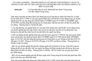Công văn 3530/LĐTBXH-CV giải quyết chế độ lao động trong các đơn vị giải thể
