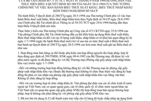 Thông tư 73-TC/TCT Biểu thuế xuất nhập khẩu hướng dẫn Điều 4 Quyết Định 280/TTg