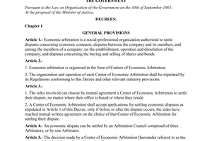 Decree no. 116-CP of September 05,  1994 on the organization and actitives of economic arbitration promulgated by the Government