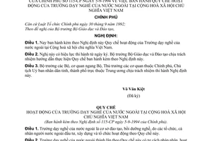 Nghị định 115-CP quy chế Hoạt động của Trường dạy nghề của nước ngoài tại Cộng hoà xã hội chủ nghĩa Việt Nam