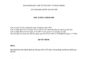 Quyết định  477-TTg  Quy chế về Tổ chức và hoạt động của Đại học Quốc gia Hà Nội