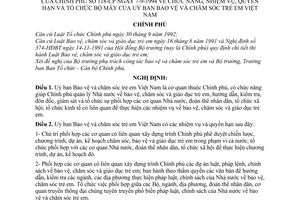 Nghị định 18-CP chức năng, nhiệm vụ, quyền hạn và tổ chức bộ máy của Uỷ ban Bảo vệ và chăm sóc trẻ em Việt Nam