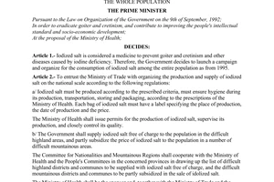 Decision of September 08, 1994 on the organization and campaigning for the use of iodized salt by the whole population promulgated by the Prime minister of government
