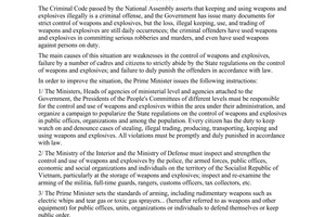 Instruction no. 504-TTg of September 16, 1994 on strengthening the control of weapons and explosives in the new situation promulgated by the prime minister of government