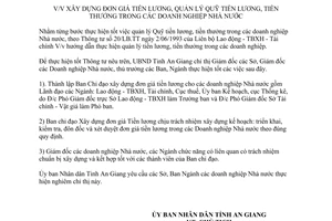 Chỉ thị 28/CT-UB 1994 đơn giá tiền lương quản lý quỹ tiền lương tiền thưởng doanh nghiệp Nhà nước An Giang