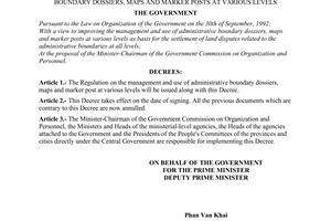 Decree no. 119-CP of September 16, 1994 promulgating the regulations on the management and use of boundary dossiers, maps and marker posts at various levels promulgated by the Government