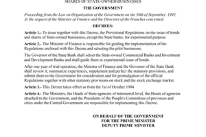 Decree no. 120-CP of September 17, 1994 promulgating the provisional regulations on the issue of bonds and shares of state-owned businesses promulgated by the Government