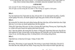 Nghị định 120-CP Quy chế tạm thời phát hành trái phiếu, cổ phiếu, cổ phiếu doanh nghiệp Nhà nước