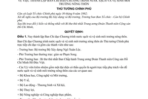 Quyết định 516-TTg  thành lập Ban Chỉ đạo Chương trình nước sạch và vệ sinh môi trường nông thôn