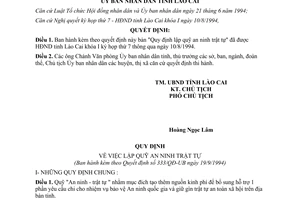 Quyết định 333/QĐ-UB 1994 thành lập quỹ An ninh trật tự Lào Cai