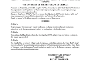 Decision No. 204/QD-NH7 1994 foreign exchange position of the credit institutions