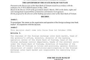 Decision No. 203/QD-NH13 1994 organization and operation of the foreign exchange interbank market