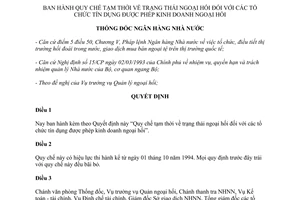 Quyết định 204/QĐ-NH7 1994 trạng thái ngoại hối của tổ chức tín dụng kinh doanh ngoại hối