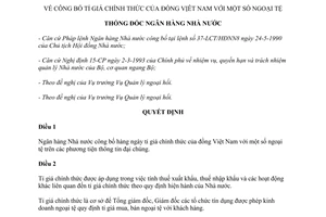 Quyết định 205/QĐ-NH7 1994 tỉ giá chính thức đồng Việt Nam với một số ngoại tệ