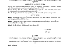 Quyết định 1163/TM-XNK  hàng hóa của Cộng hòa dân chủ nhân dân Lào quá cảnh lãnh thổ Việt Nam