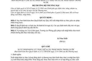 Quyết định  1172-TM/XNK  Quy chế Xuất nhập khẩu uỷ thác giữa các pháp nhân trong nước