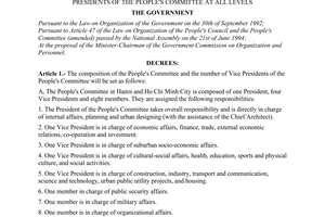 Decree no. 174-CP of September 29, 1994 on the composition of the people's committee and the number of vice presidents of the people's committee at all levels promulgated by th Government