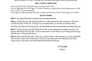 Quyết định  534-TTg thành lập Trường Đại học Dân lập Đông Đô