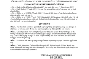 Quyết định  3365/QĐ-UB-QLĐT  Quy định phương pháp xác định giá trị nhà thuộc sở hữu nhà nước để bán cho người đang thuê tại thành phố Hồ Chí Minh