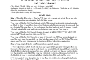Quyết định  562-TTg  thành lập Tổng công ty Điện lực Việt Nam