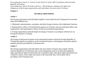 Ordinance No. 37-L/CTN of October 14, 1994, on the rights and obligations of foreign organisations and individuals who lease land in Vietnam.