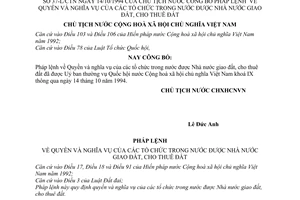Pháp lệnh quyền nghĩa vụ tổ chức trong nước được Nhà nước giao cho thuê đất 1994 37-L/CTN