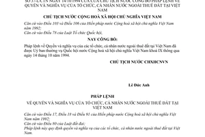 Pháp lệnh quyền nghĩa vụ của tổ chức, cá nhân nước ngoài thuê đất tại Việt Nam 1994 37-L/CTN