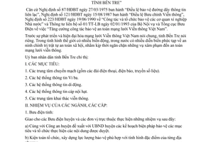 Chỉ thị 21/CT-UB năm 1994 tăng cường bảo vệ an toàn mạng lưới viễn thông Bến Tre