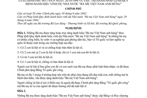 Nghị định 176-CP thi hành Pháp lệnh Quy định danh hiệu vinh dự Nhà nước "Bà mẹ Việt Nam anh hùng"