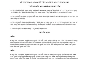 Quyết định 257/QĐ-NH7 1994 mang ngoại tệ tiền mặt khi xuất nhập cảnh