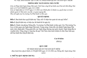 Quyết định  259-QĐ/NH6  Quy chế về nhận bảo quản tài sản quý hiếm