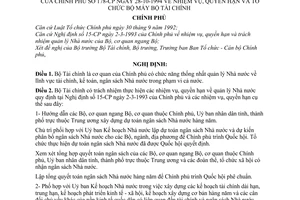 Nghị định 178-CP nhiệm vụ,quyền hạn và tổ chức bộ máy Bộ Tài chính