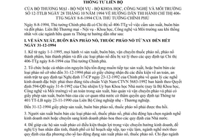 Thông tư liên tịch 12-TTLB hướng dẫn Chỉ thị 406-TTg pháo nổ thuốc nổ pháo hoa