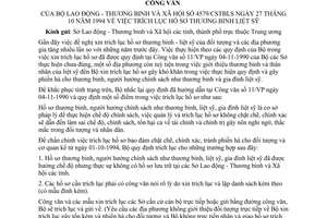 Công văn 4579/CSTBLS trích lục hồ sơ thương binh liệt sỹ