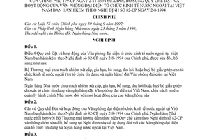 Nghị định 179-CP Quy chế Đặt và hoạt động của Văn phòng đại diện tổ chức kinh tế nước ngoài tại Việt Nam để bổ sung  Nghị định 82-CP