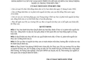 Quyết định 937/QĐ-UB 1994 bảo vệ nguồn lợi thuỷ sản đăng kiểm cấp giấy phép nghề cá Bến Tre