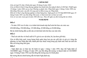 Nghị định 180/CP điều chỉnh mức thuế môn bài