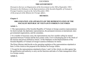 Decree no. 183-CP of November 18, 1994 detailing the implementation of the ordinance on the representations of the socialist republic of vietnam in foreign countries promulgated by the Government