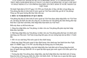 Thông tư 235/TCHQ-GSQL Quy chế đặt hoạt động Văn phòng đại diện tổ chức kinh tế nước ngoài tại Việt Nam hướng dẫn Nghị định 82/CP