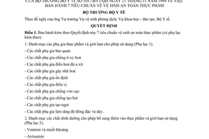 Quyết định 1057-BYT/QĐ  7 tiêu chuẩn vệ sinh an toàn thực phẩm