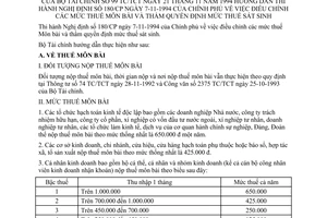 Thông tư 99-TC/TCT mức thuế môn bài thẩm quyền định mức thuế sát sinh hướng dẫn Nghị định 180/CP
