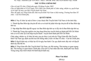 Quyết định 692-TTg  thành lập tổ chức  thuộc đài truyền hình Việt Nam