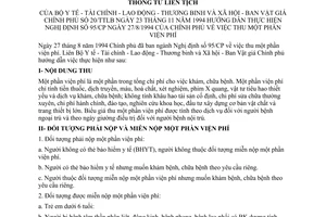 Thông tư liên tịch 20/TTLB thu một phần viện phí hướng dẫn Nghị định số 95/Cp